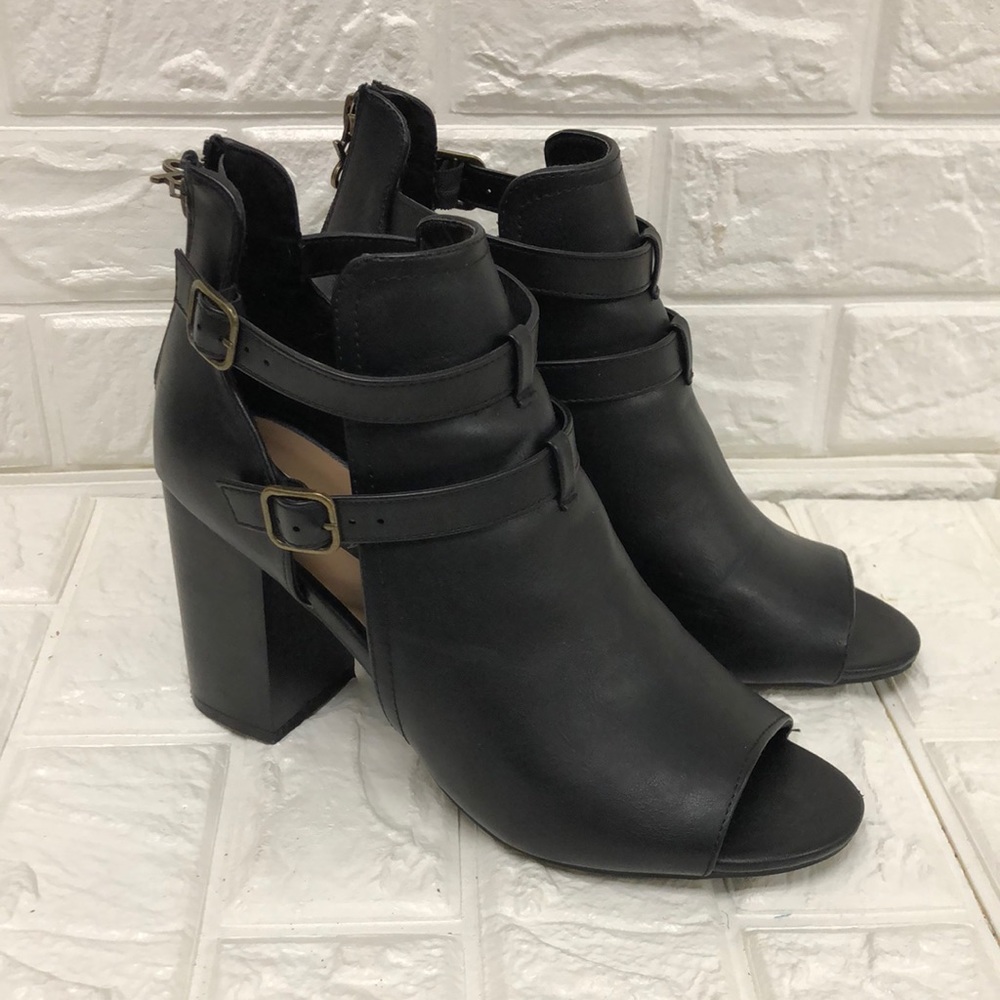 Parker & Sky Black Shoe Heels Open Toe Zipper Back Women's Size 8.5